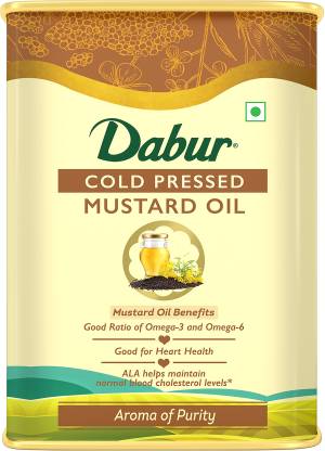 Dabur Cold Pressed Mustard Oil - 3L | Healthy Cooking Oil | Goodness of Omega 3 & 6 Mustard Oil Plastic Bottle