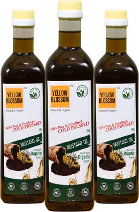 YELLOW BLOSSOM Combo of 3 Pure and Organic | Cold Pressed Mustard Oil | Pack of 3 Mustard Oil Plastic Bottle