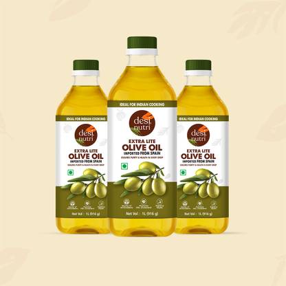 Desi Nutri Extra Lite Oilve Oil 1Litre bottles pack of 3 | Low in Saturated Fat Olive Oil Plastic Bottle