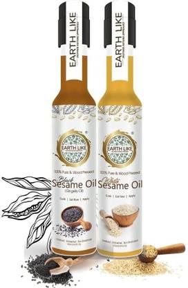 Earth Like Wood Pressed Black Sesame Oil 250 ML| Wood Pressed White Sesame Oil 250ML Sesame Oil PET Bottle