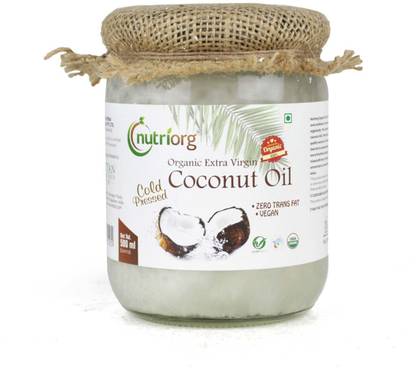 Nutriorg Certified Organic Cold Pressed Extra Virgin Glass Coconut Oil Jar