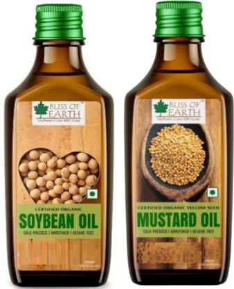 Bliss of Earth 500ML Organic Soybean Oil +500ML Organic Yellow Seed Mustard Oil Oil For Cooking, Cold Pressed & Hexane Free Mustard Oil Plastic Bottle