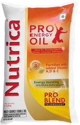 Nutrica Pro-Energy Oil 1 Litre Pouch | Added Vitamin A, D & C | Rice Bran Oil Pouch