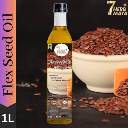 7Herbmaya Cold Pressed Flex Seed Oil | Alsi ka Tail for Hair, Skin Care, Massage & Cooking Flaxseed Oil PET Bottle