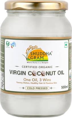 ShuddhaGram Virgin Coconut Oil (Cold Pressed) for Cooking, Hair & Baby Massage Coconut Oil Mason Jar