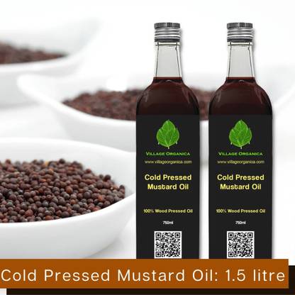 Village Organica Cold Pressed Mustard Oil|Sarson tel| Kacchi Ghani |Cooking,Hair & Body Massage| Mustard Oil Glass Bottle