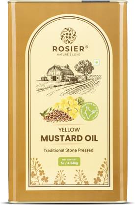 ROSIER Wood Pressed Organic Yellow Mustard Oil 5Ltr Tin, Pure, Natural & Healthy Mustard Oil Tin