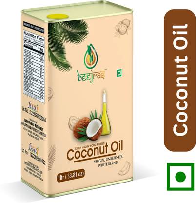 BeejRas Extra Virgin Wood pressed Coconut Oil For Cooking | Baby Massage | Oil Pulling Coconut Oil Tin