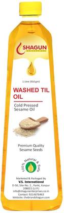Shagun Cold Pressed Sesame Oil | 100% Pure Gingelly oil | Washed Til Oil 1 Litre Sesame Oil Plastic Bottle