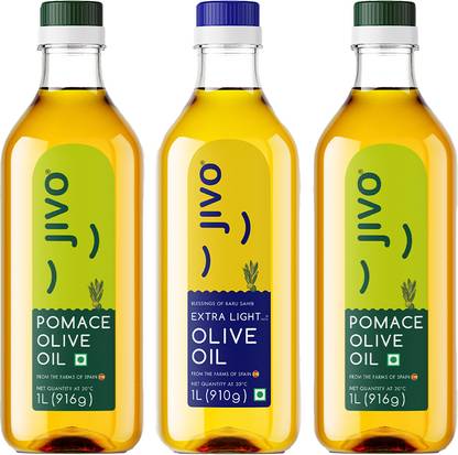 JIVO Extra Light 1L+Pomace 1L+Pomace 1L (pack of 3) 3L Olive Oil Plastic Bottle