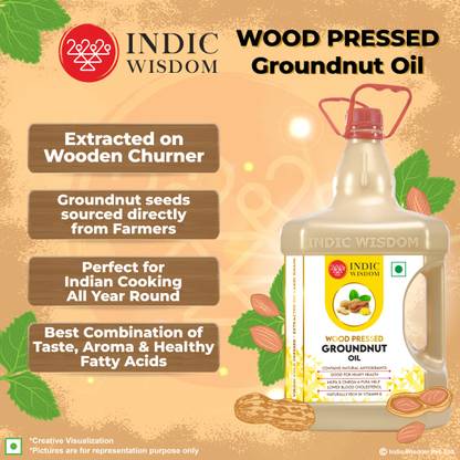 IndicWisdom Wood Pressed (Cold Pressed - Extracted on Wooden Churner) Groundnut Oil Plastic Bottle