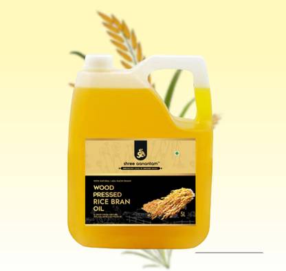 SHREE AANANTAM Cold Pressed Rice Bran Oil - 5 L| 100% Pure | Wood Pressed Oil for Cooking Rice Bran Oil Can