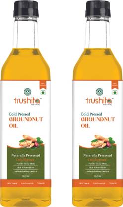 Trushita Cold Pressed Groundnut Oil-1 Litre(Pack of 2)G20 Peanut Oil,Kacchi Ghani Cooking Groundnut Oil PET Bottle