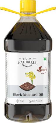 Farm Naturelle Organic Virgin Cold Pressed Kachi Ghani Mustard Oil, 5 LTR. Mustard Oil Plastic Bottle