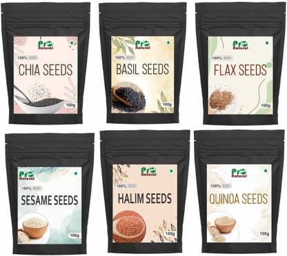Pronatural Combo Pack of 6 Super Seeds Chia Seeds, Basil Seeds, Brown Flax Seeds, White Quinoa Seeds, Garden Cress Seeds, Sesame Seeds, Quinoa Seeds, White Sesame Seeds, White Til