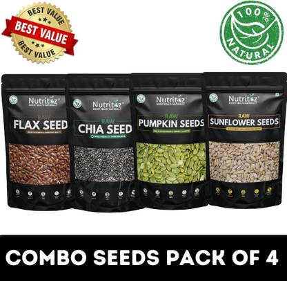 Nutritoz Raw Chia Seeds, Flax, Pumpkin & Sunflower Seeds Combo 50GM Pack of 4 Chia Seeds, Brown Flax Seeds, Pumpkin Seeds, Sunflower Seeds