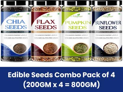 Natupure Edible Seeds Value Combo Pack Chia Seeds, Brown Flax Seeds, Pumpkin Seeds, Sunflower Seeds