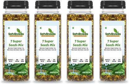 SATVIKVEDA 7 Super Seeds Mix 250 gm (Pack of 4) - 1 kg | Roasted & Slightly Salted Mixed Seeds