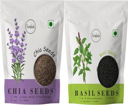 Farmhook Combo Pack of Chia Seed 100 gram and Basil Seed 100 gram Chia Seeds, Basil Seeds