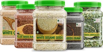 Bliss of Earth USDA Certified Combo Of Organic Sesame Seed(600gm), Chia Seed(600gm), Flax Seed(600gm), Pumpkin Seed(600gm) And Quinoa(700gm), (Pack Of 5) White Sesame Seeds, Chia Seeds, Brown Flax Seeds, Pumpkin Seeds, Quinoa Seeds