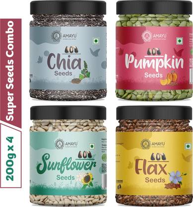 AMAYU Raw Chia, Pumpkin, Sunflower, Flax Seeds for Hair, Eating, Weight Loss Mix Combo Pumpkin Seeds