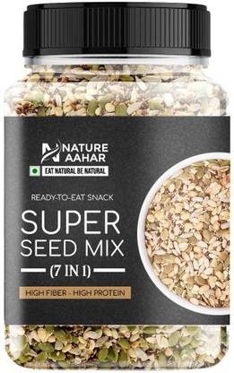 Nature Aahar 7 in 1 Roasted seeds mix 500gm Sunflower Seeds, Pumpkin Seeds, Chia Seeds, Watermelon Seeds, Brown Flax Seeds, Sesame Seeds, Sweet Basil Seeds
