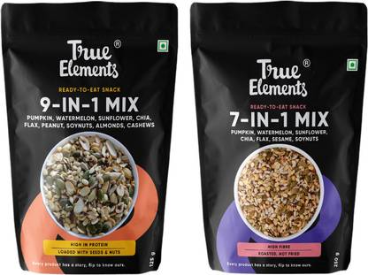 True Elements 9-in-1 Snack Mix 125gm+7-in-1 Super Seeds Mix 250g Mixed Seeds