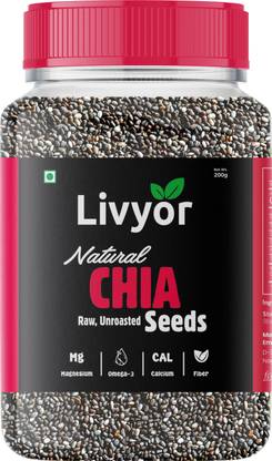 LIVYOR Raw Chia Seeds for Weight loss with Omega 3 and Fiber, Rich in Calcium Unroasted Chia Seeds