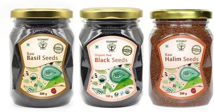 Econbioroots 100% Natural Seeds Combo | Black 150g, Halim 200g & Basil Seeds 200g Basil Seeds