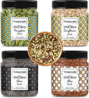 Temperado 4SEEDSCOMBO100GMJAR Pumpkin Seeds, Sunflower Seeds, Chia Seeds, Brown Flax Seeds