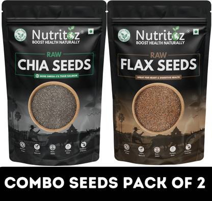 Nutritoz Raw Chia Seeds & Flax Seeds Combo Pack | 100GM Each Pack of 2 | Chia Seeds, Brown Flax Seeds