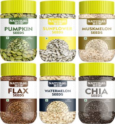 Natural Hub Combo of All Edible Seeds Each 100g Pumpkin Seeds, Sunflower Seeds, Brown Flax Seeds, Watermelon Seeds, Chia Seeds, Muskmelon Seeds