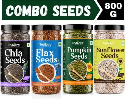 TruNutra Edible seed Combo, Chia, Flax, Pumpkin, Sunflower Rich In Vitamins & Minerals Chia Seeds, Pumpkin Seeds, Brown Flax Seeds, Sunflower Seeds
