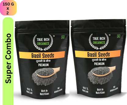 True Rich Organics Raw Basil Seeds (Tulsi) For Weight Loss for eating 150 G Each Combo Basil Seeds