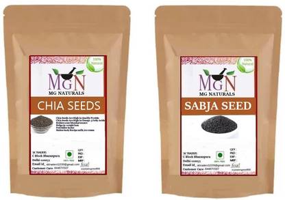 MG Naturals CHIA SEEDS & SABJA ( BASIL ) SEEDS ( 100 GM EACH ) Chia Seeds, Basil Seeds