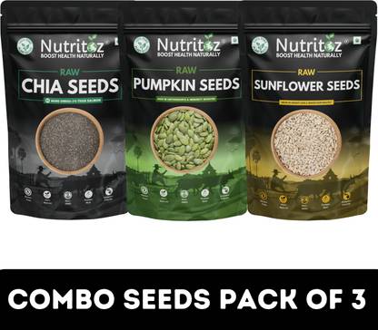 Nutritoz Raw Chia Seeds, Pumpkin Seeds & Sunflower Seeds Combo 100GM Pack of 3 Chia Seeds, Pumpkin Seeds, Sunflower Seeds
