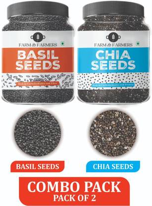 Farm & Farmers Chia Seeds & Basil seeds 75GMS Each-AAA Grade,Premium Raw Edible seeds Brown Chia Seeds, Basil Seeds