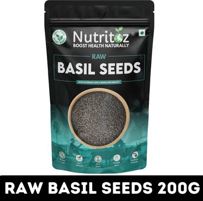 Nutritoz Raw Basil Seeds for Weight loss with Omega 3 | Sabja Seeds | Tukmaria Fiber Rich Basil Seeds