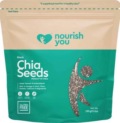 Nourish You Raw Black Chia Seeds with Omega 3, Calcium Rich, Zinc and Fiber for Weight Loss Black Chia Seeds