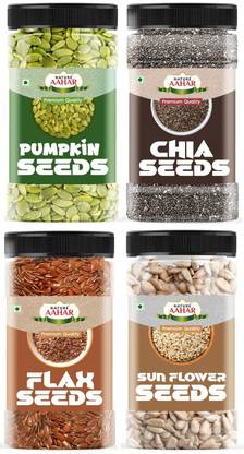 Nature Aahar organic seeds combo chia ,sunflower , pumpkin, flax seeds (250gm each) Black Chia Seeds, Sunflower Seeds, Pumpkin Seeds, Roasted Flax Seeds