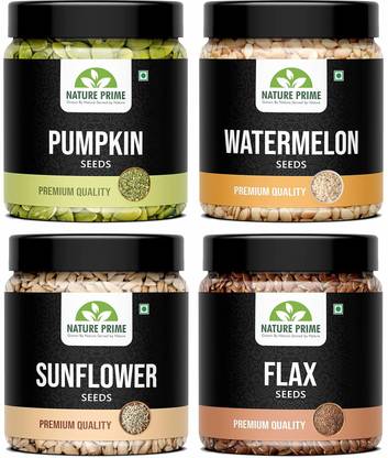 Nature Prime Pumpkin Seeds, Flax Seeds, Watermelon Seeds, Sunflower Seeds - 250gm Each Mixed Seeds
