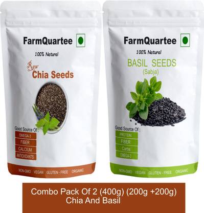 FarmQuartee Chia Seeds and Basil Seeds/Sabja/Tukmariya (200 g each) Chia Seeds, Basil Seeds