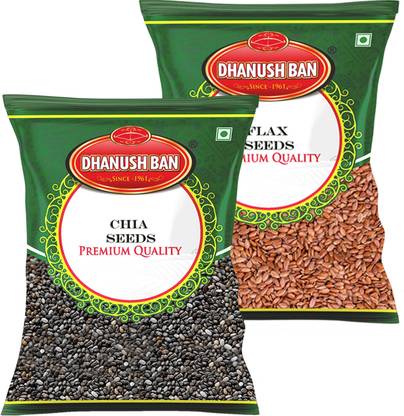 Dhanush Ban Weight Loss Combo Pack 200g | Chia Seeds & Flax Seeds-Loaded with Omega 3 - Chia Seeds, Brown Flax Seeds