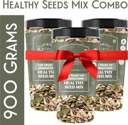 BLK FOODS 900g Seed Mix | Protein Rich Healthy Snacks | Seeds Mixture | (300g X 3) Pumpkin Seeds, Sunflower Seeds, Watermelon Seeds, Brown Flax Seeds