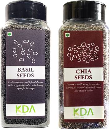 KDA Basil Seeds (Tukmaria) | Sabja Seeds + Raw Chia Seeds | Superfood Chia Seed Basil Seeds, Chia Seeds