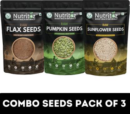 Nutritoz Raw Flax Seeds, Pumpkin Seeds & Sunflower Seeds Combo 100GM Pack of 3 Brown Flax Seeds, Pumpkin Seeds, Sunflower Seeds