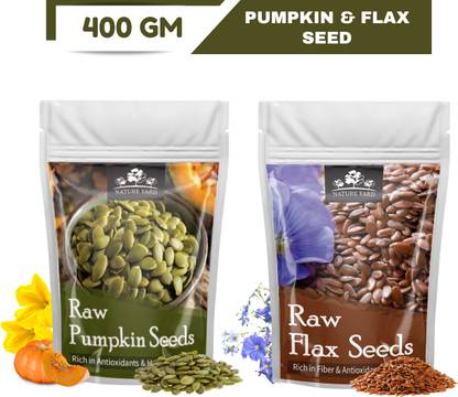 NATURE YARD Raw Seeds Combo Pack Pumpkin & Flax 2*200 gm/Source of Omega 3 Fatty Acids Pumpkin Seeds, Brown Flax Seeds