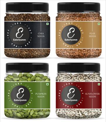 Eatoriyumm (100g Each) Seeds Combo Pack | Pumpkin + Sunflower + Flax + Chia | Pumpkin Seeds, Sunflower Seeds, Chia Seeds, Brown Flax Seeds