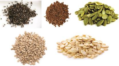 BalSo organics Raw Edible Seeds family Pack ( Flax Seeds ,Chia Seeds , Pumpkin Seeds , Sunflower Seeds & Watermelon Seeds ) for Eating Weight loss Organic 5x75 (375) Pumpkin Seeds, Chia Seeds, Sunflower Seeds, Watermelon Seeds, Brown Flax Seeds