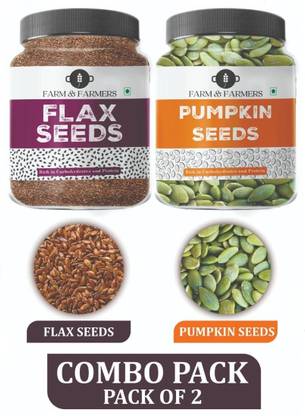 Farm & Farmers Raw Flax and Pumpkin Seeds Combo-180GM Each |Edible Seeds for Weight Loss Brown Flax Seeds, Pumpkin Seeds